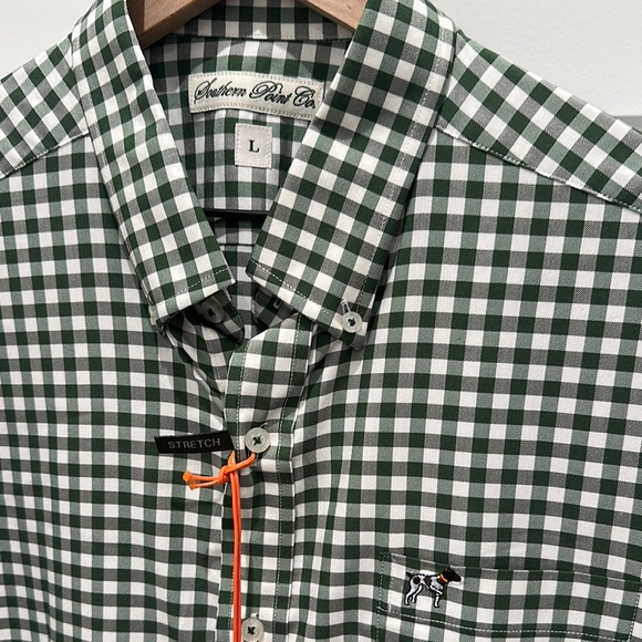 Men's Southern Point Green Gingham checked Button Down Shirt / Size L - Picture 3 of 8